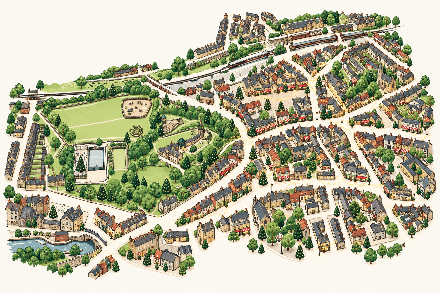 Cartoon-style festive concept map inspired by Clitheroe